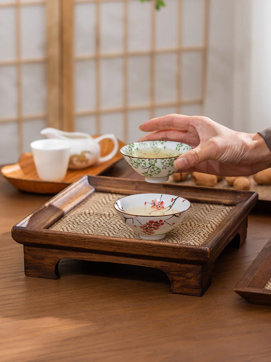 Wooden rectangular  tray, household tea cup, table, stove,  tray, retro dry brewing table, small  tray