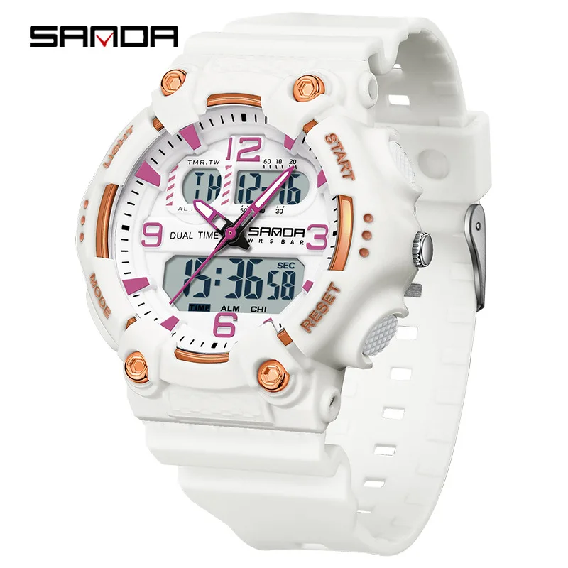 

Часы SANDA SD6179, многофункциональные спортивные часы на открытом воздухе с двойным дисплеем, силиконовый ремешок, водонепроницаемые часы с ночником для мальчиков и девочек