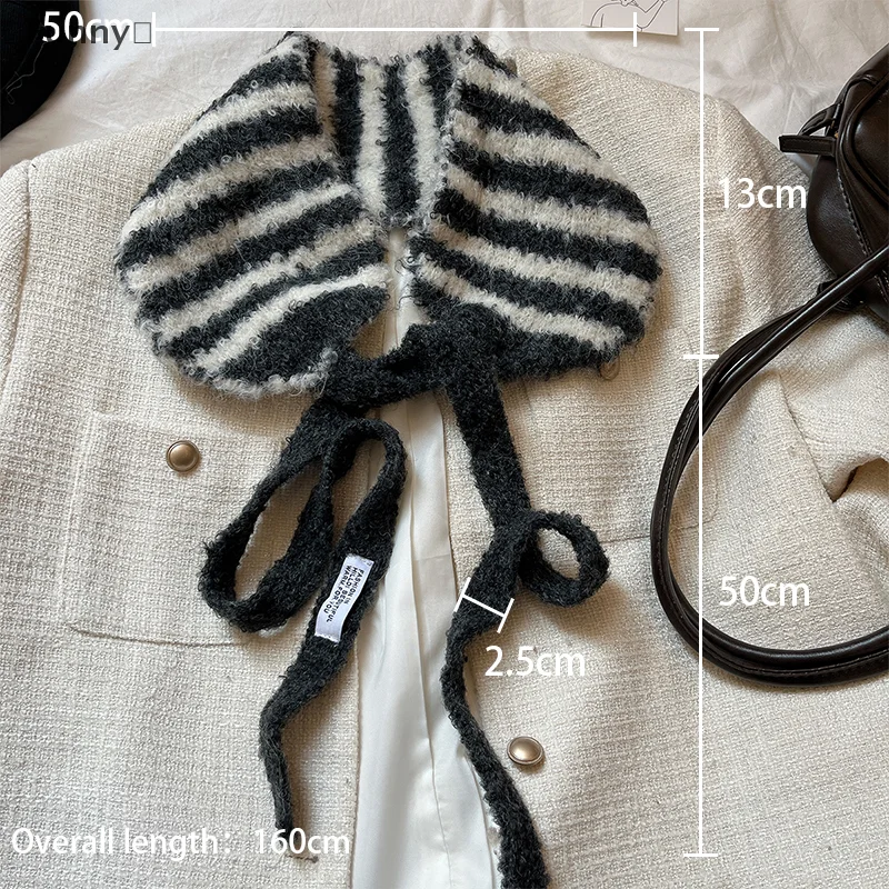 DapatFunny OrganiSmall bufanda mujer estilo coreano banda para el cuello calentador de orejas gorro de doble propósito lana tejida a rayas versátil Linda banda para el cuello