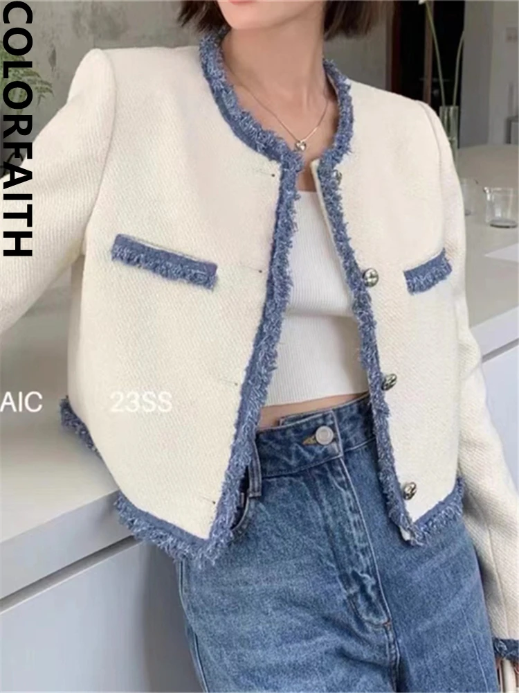 Colorfaith JK9549JM New 2024 Korean Fashionable Chic Vintage Wild Elegant Office Lady Chic Spring Summer Women's Short Jackets