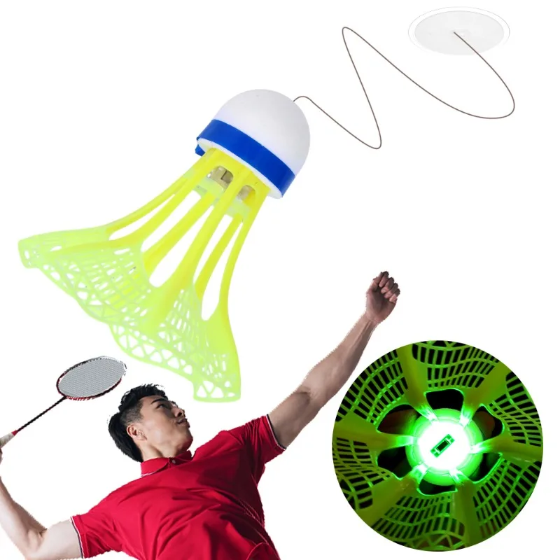 Glowing Balls Badminton Self Practice Rebounder with Highly Elastic Ropes Single Player Rebound Practice Swing Badminton Trainin