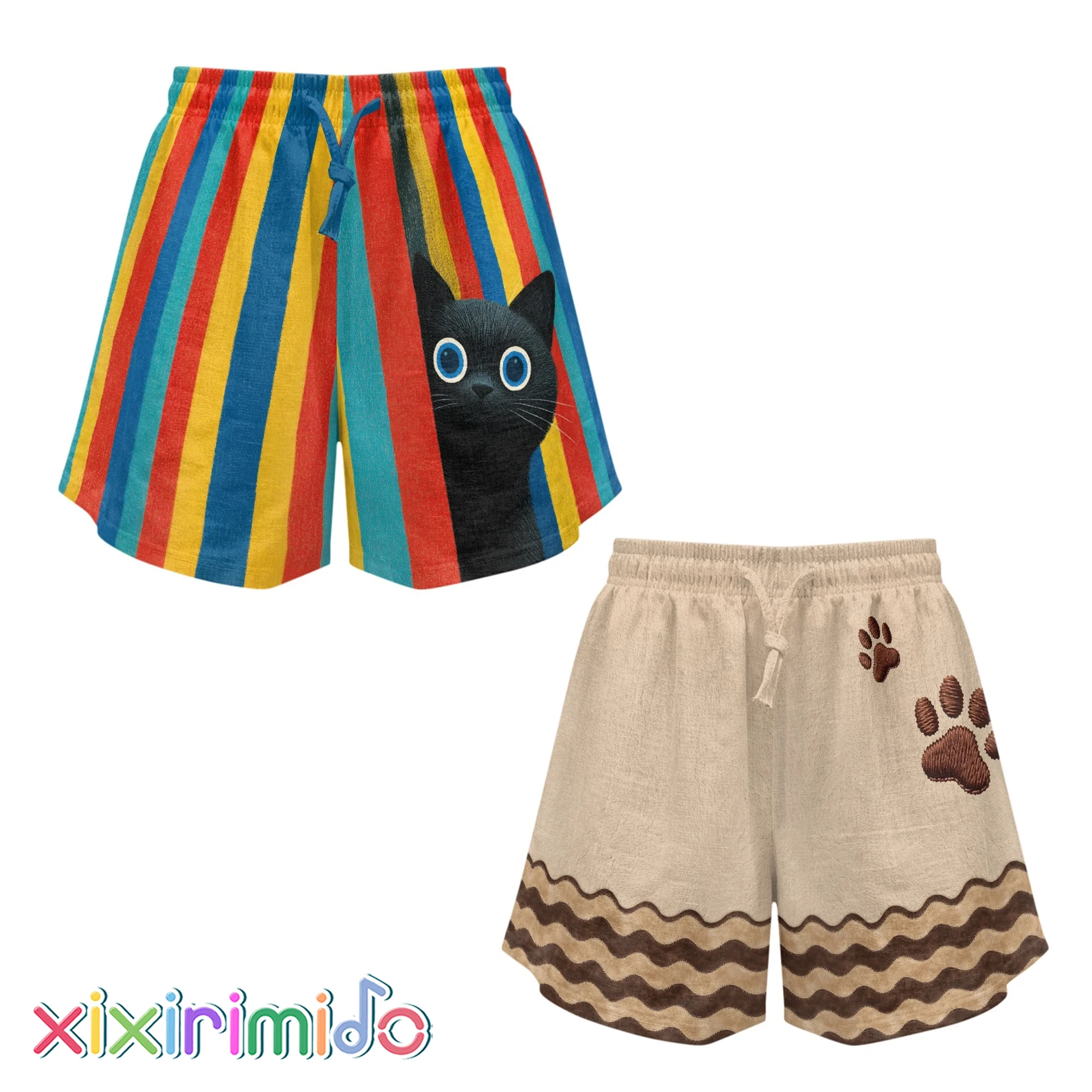 

XIXIRIMIDO 2026 Summer Linen Shorts Cartoon Animal Casual Short Pants High Waisted Elastic Home Versatile Shorts with Pockets