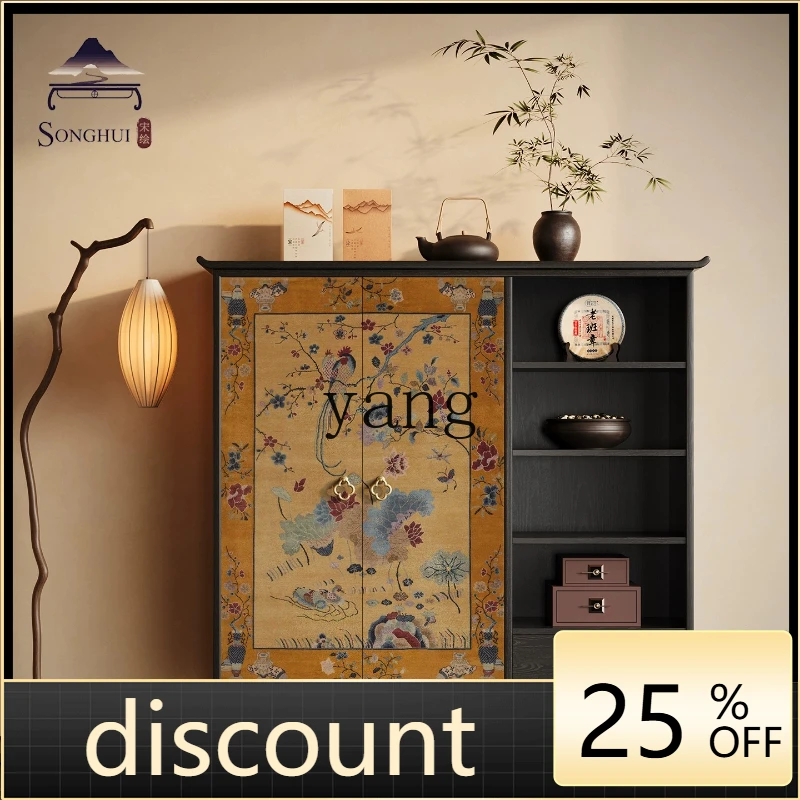 

LH new Chinese pure solid wood dining side cabinet living room integrated wall tea storage cabinet