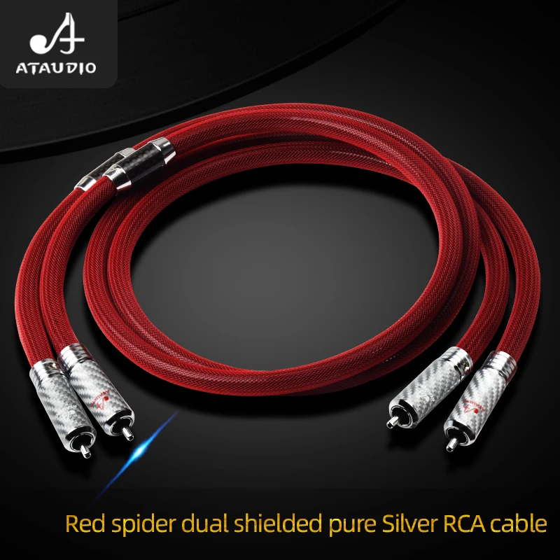 ATAUDIO Hifi RCA Cable Hi-end 6N Pure Sliver 2RCA to 2RCA Cord Male to Male Connector Audio Cable for Amplifier Home Theater DVD