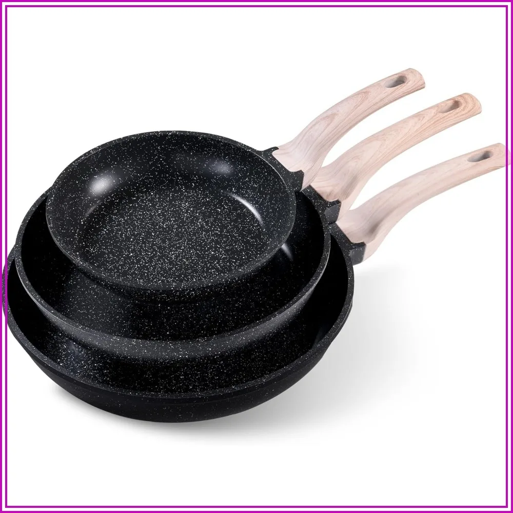 

Non Stick Frying Pan Set, 8"+10"+12", Granite Chef Pan, Induction Compatible, PFOA-Free