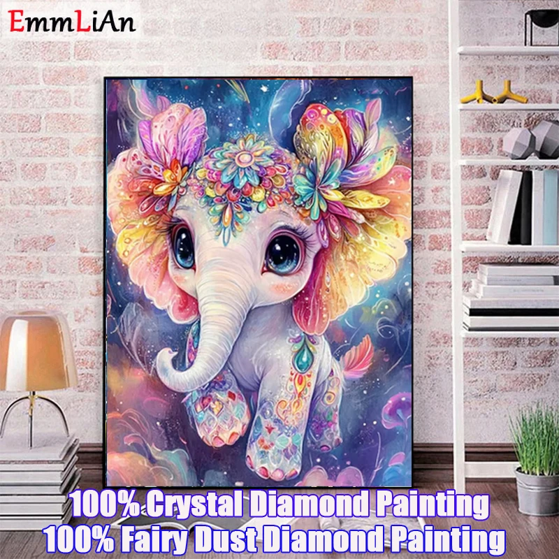 

Full Square Fairy Dust Diamond Embroidery Elephant Painting Crystal Animal Cross Stitch Cartoon Mosaic Cross Stitch Handicraft