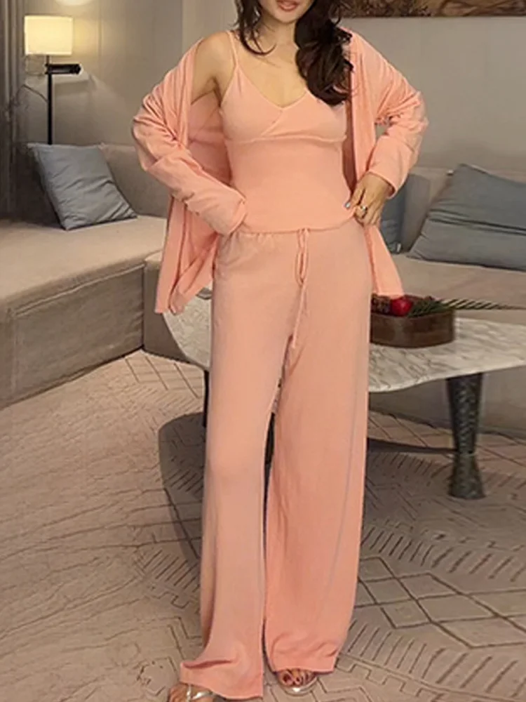 Unique Beautiful Summer Casual Women's Three-Piece Set Sunscreen Open Cardigan Base Tank Bottoms Loose Fit Comfortable