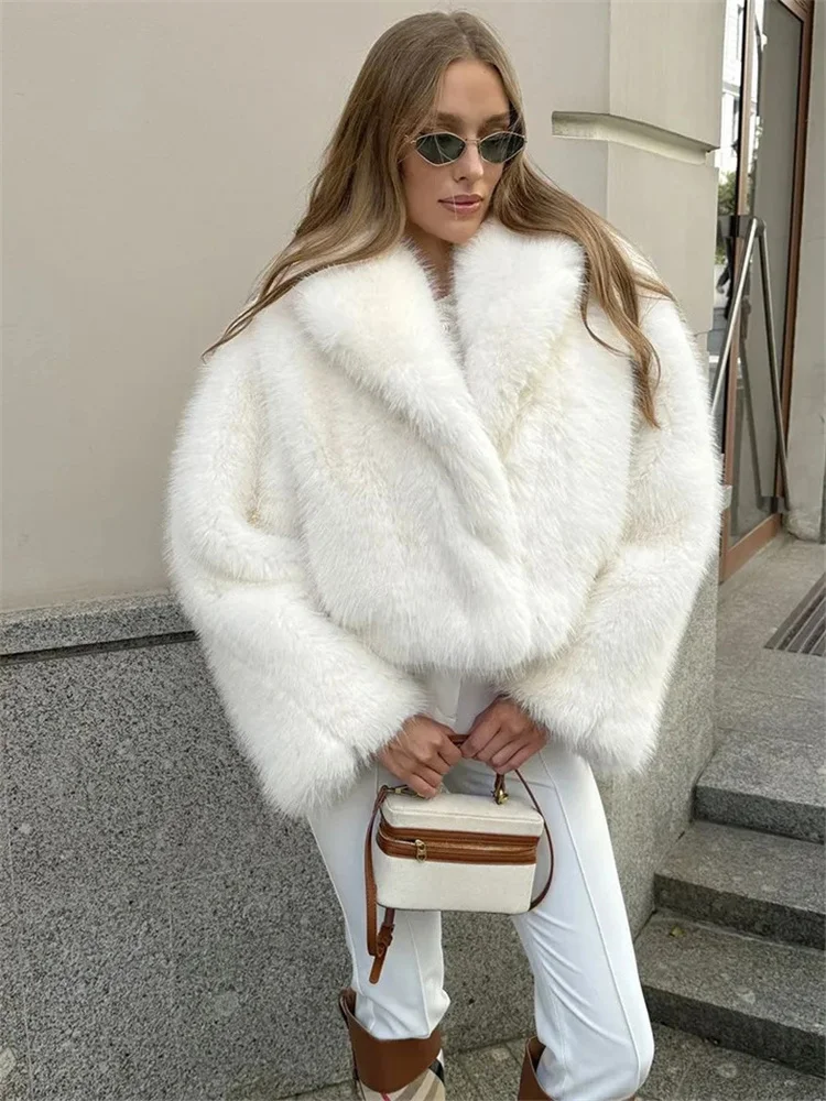 

Tossy Fashion Loose Fur Feather jacket Women's Lapel Long Sleeve Commute Cropped Outwear Winter 2025 Warm Faux Fur Overcoat New