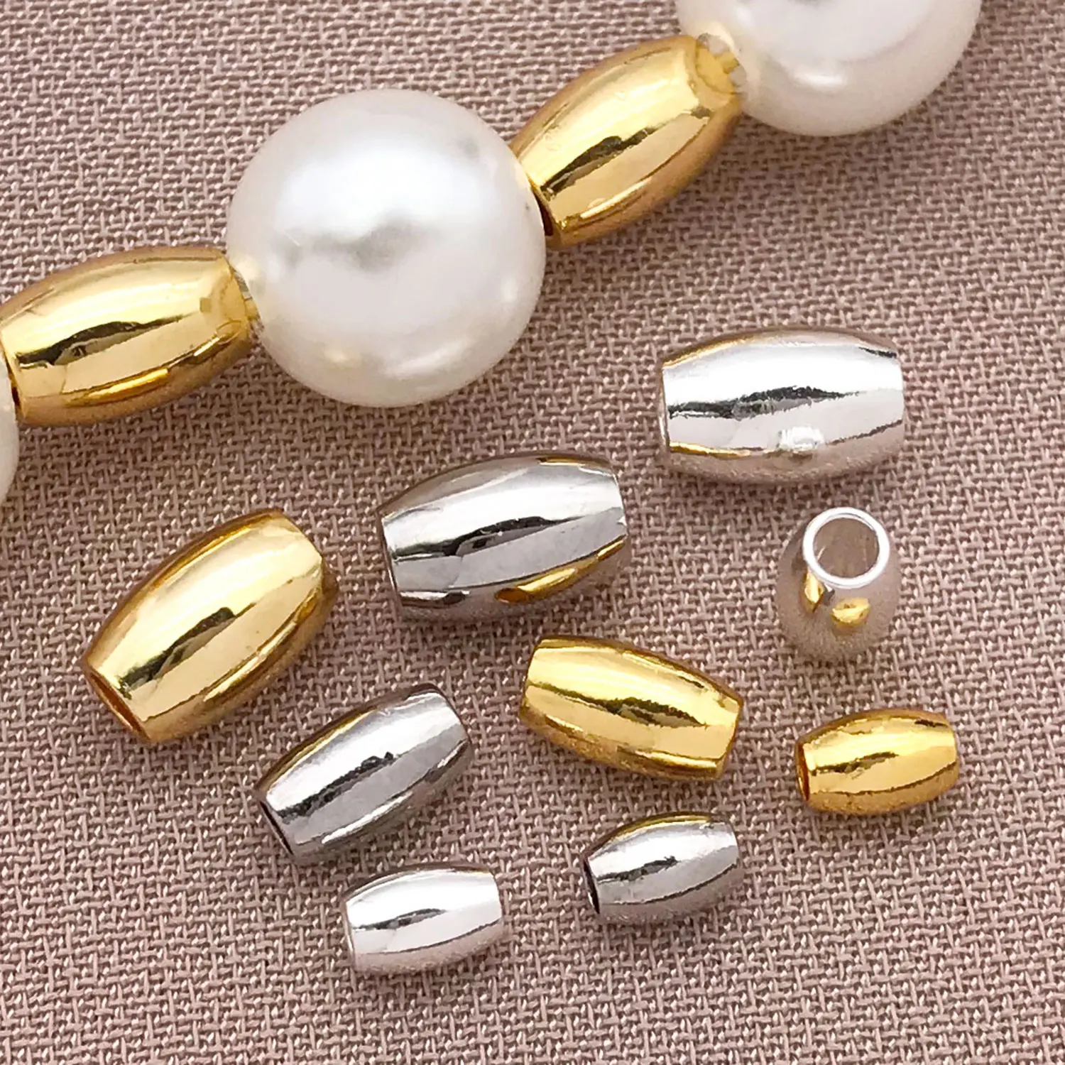 50pcs Genuine Gold Thick Silver Platinum Smooth Macroporous Beads DIY Necklace Bracelet Jewelry Spacer Beads Accessories