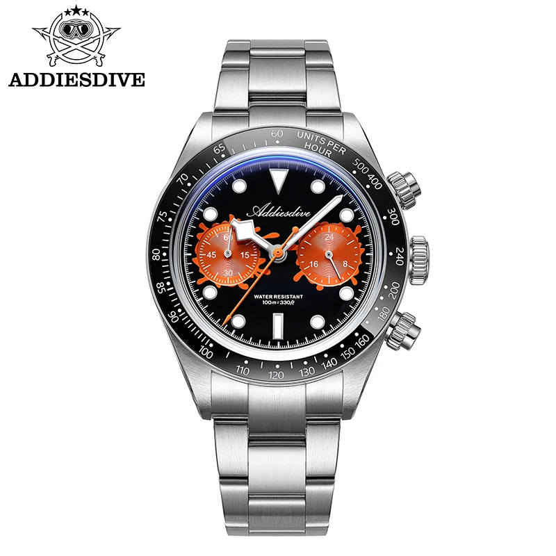 ADDIESDIVE 2026 New Luxury Men Chronograph VK64 Watch Waterproof 100m Ceramic Bezel BGW9 Luminous 316L Steel Quartz Watch AD2520 image 3