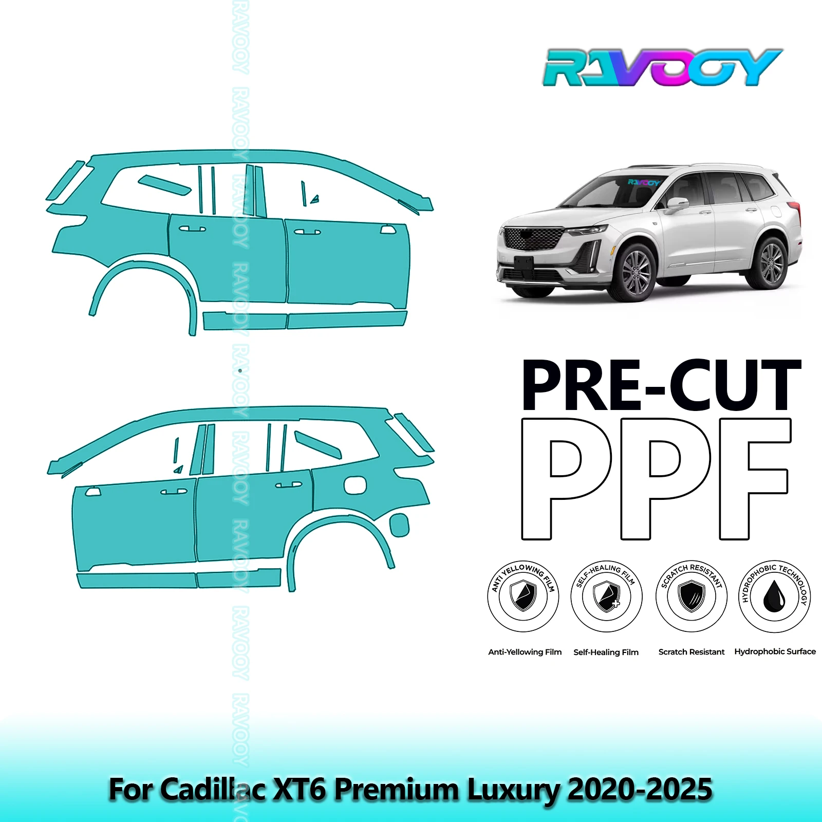

For Cadillac XT6 Premium Luxury 2020-2025 8.5mil Clear Matte Pre-Cut PPF Door & A/B Pillar Kit TPU Paint Protection Film Set