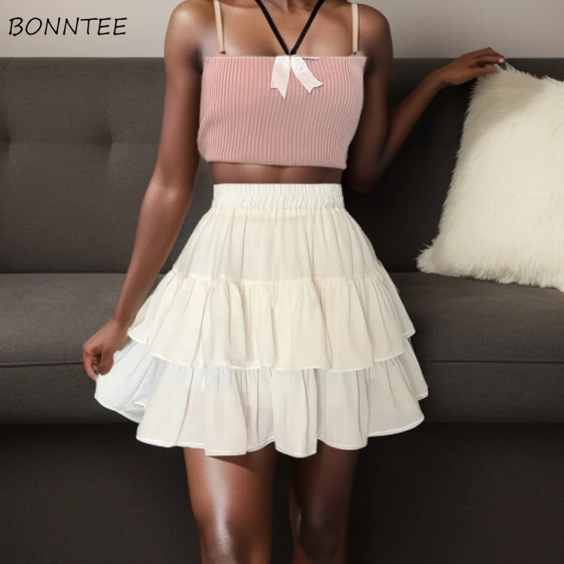 

White Mini Skirts Women Pleated Fashion All-match High Waist A-line Faldas Hotsweet Summer Tender Breathable Seductive Ulzzang