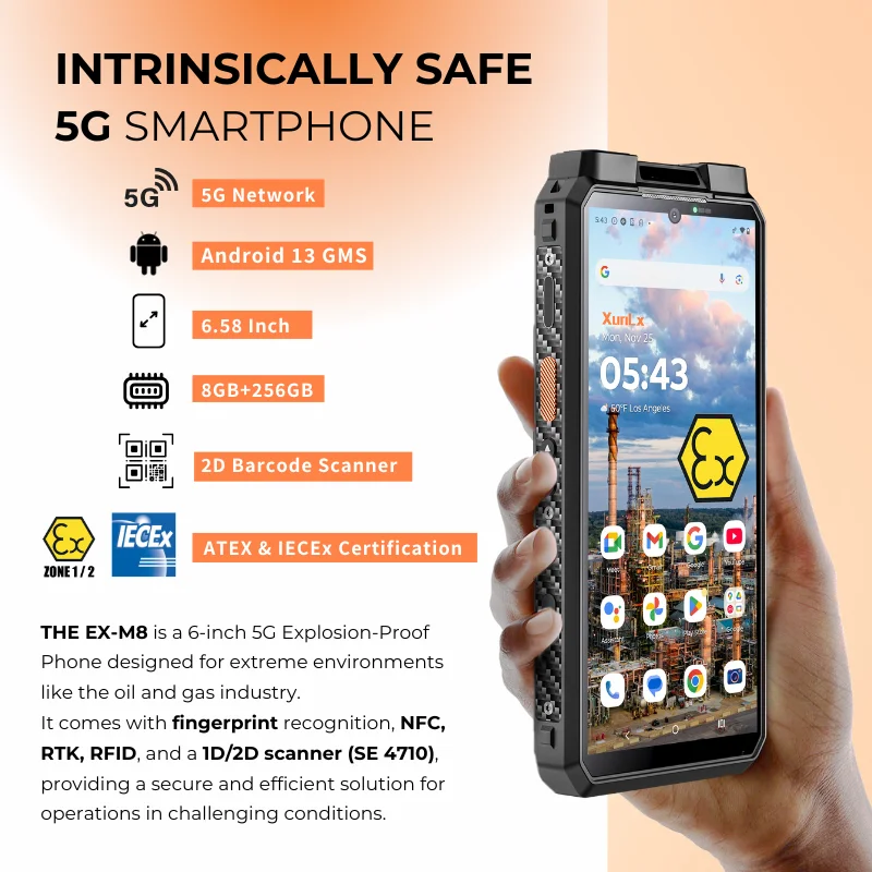 Ex M8 ATEX Telefono 5G Android IECEx Celular Explosion Proof Camera Smartphone Antiexplosivo Intrinsically Safe Celular Phone