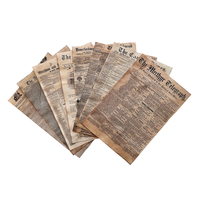 Vintage English Newspaper Handmade Coffee Dyed Paper DIY Scrapbook  Diary Photo Album Gift Packaging Photo Background