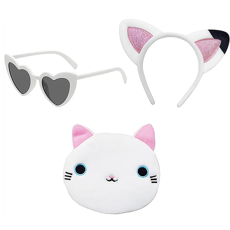 3PCS Kids Dress Up Accessories Sets Cute Cat Ears Headband Purse With Glasses For Girls Halloween Birthday Party Festival Gifts
