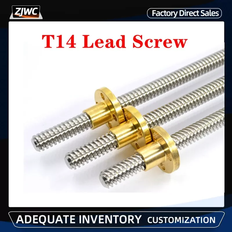 

1PC T14 Trapezoidal Rod Lead Screw Thread 14mm Lead 3mm With Brass Nut Length 100MM-1200MM For 3D Printer For CNC Parts