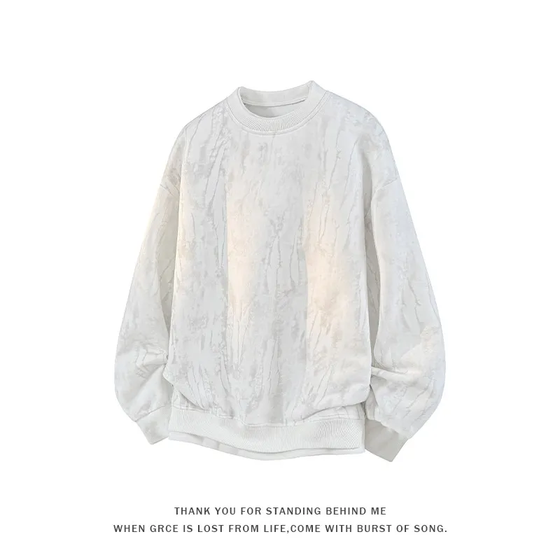 Men's Gradient Tree Patterned Marble Tie Dye Sweatshirt Two Piece Style Look Color Blocked Trim Round Neck Long Sleeve Pullover,