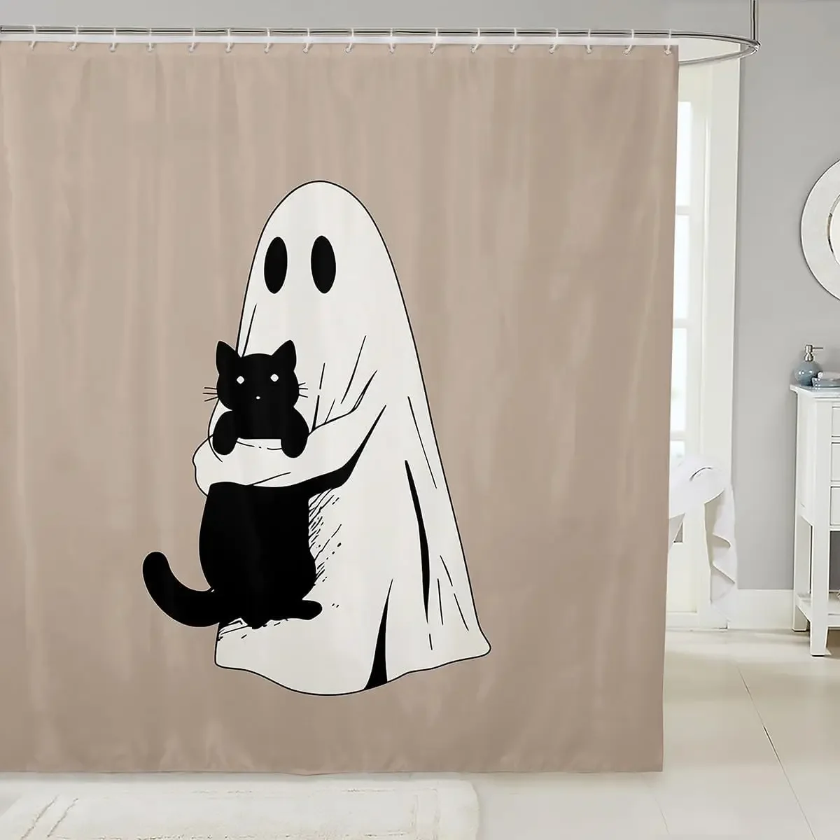 Cartoon White Ghost Halloween Shower Curtain Happy Halloween Evil Pumpkin Witch Spectre Horror Bathroom Decor Kid Bath Curtain