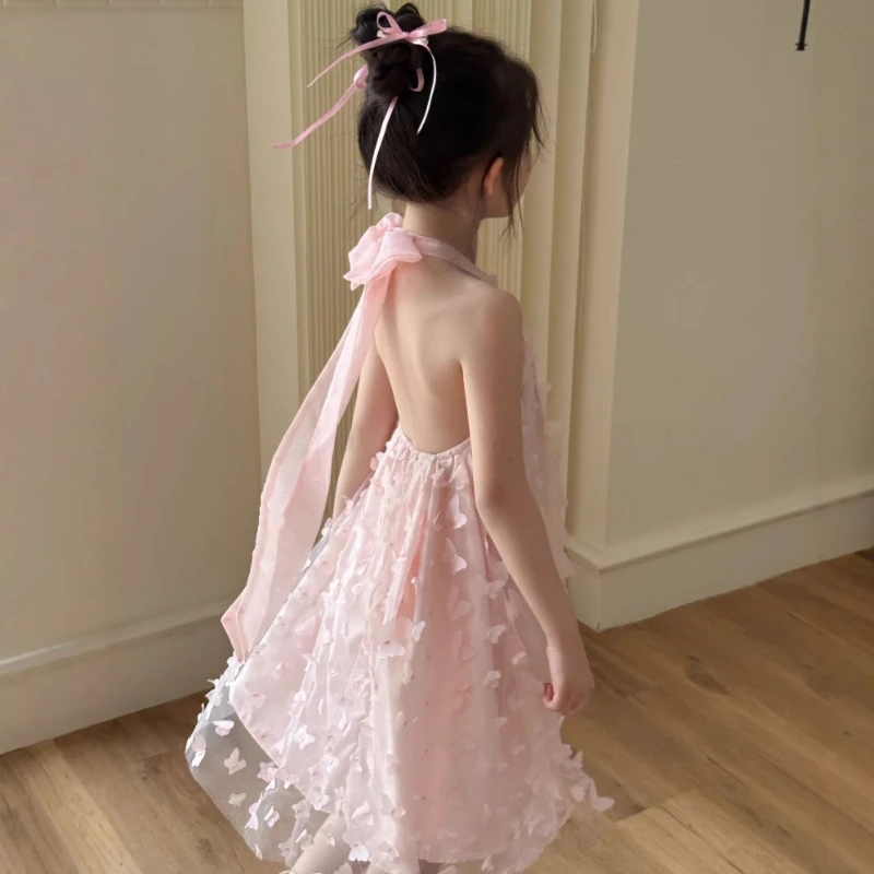 

2026 Summer Girls' New Hot Selling Three-dimensional Butterfly Mesh Backless Design Sweet Princess Skirt