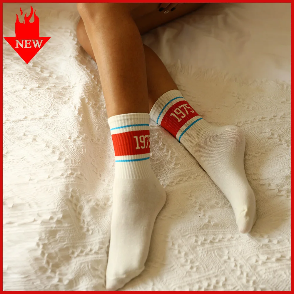 Socks Sports Patterned Comfort Fashion Socks Women's Letter Running Fitness Long Socks Female Cotton Streetwear Numbers Socks