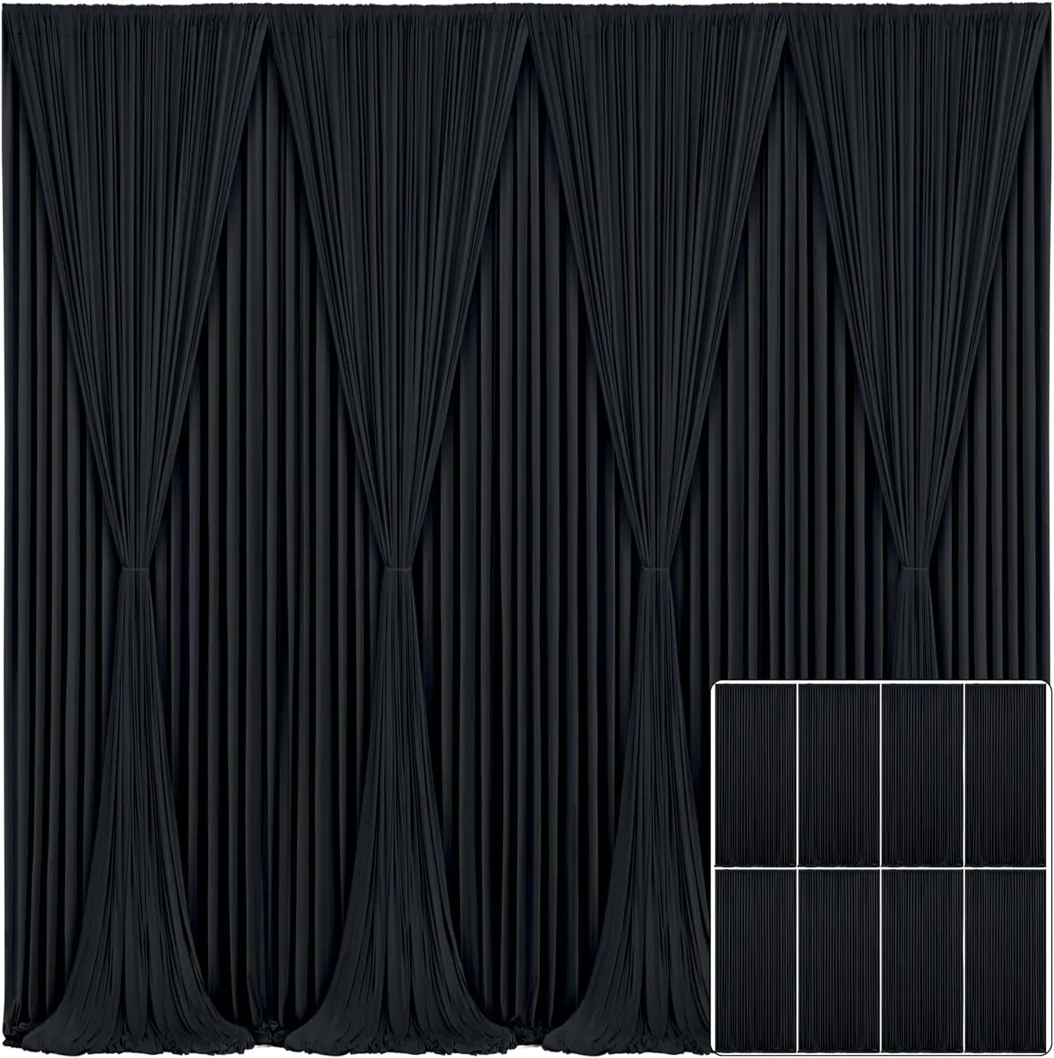 

8 Panels 5ft x 8ft Black Backdrop Curtain for Parties Wrinkle Free Black Photo Curtains Backdrop Drapes Fabric Decoration for Bi
