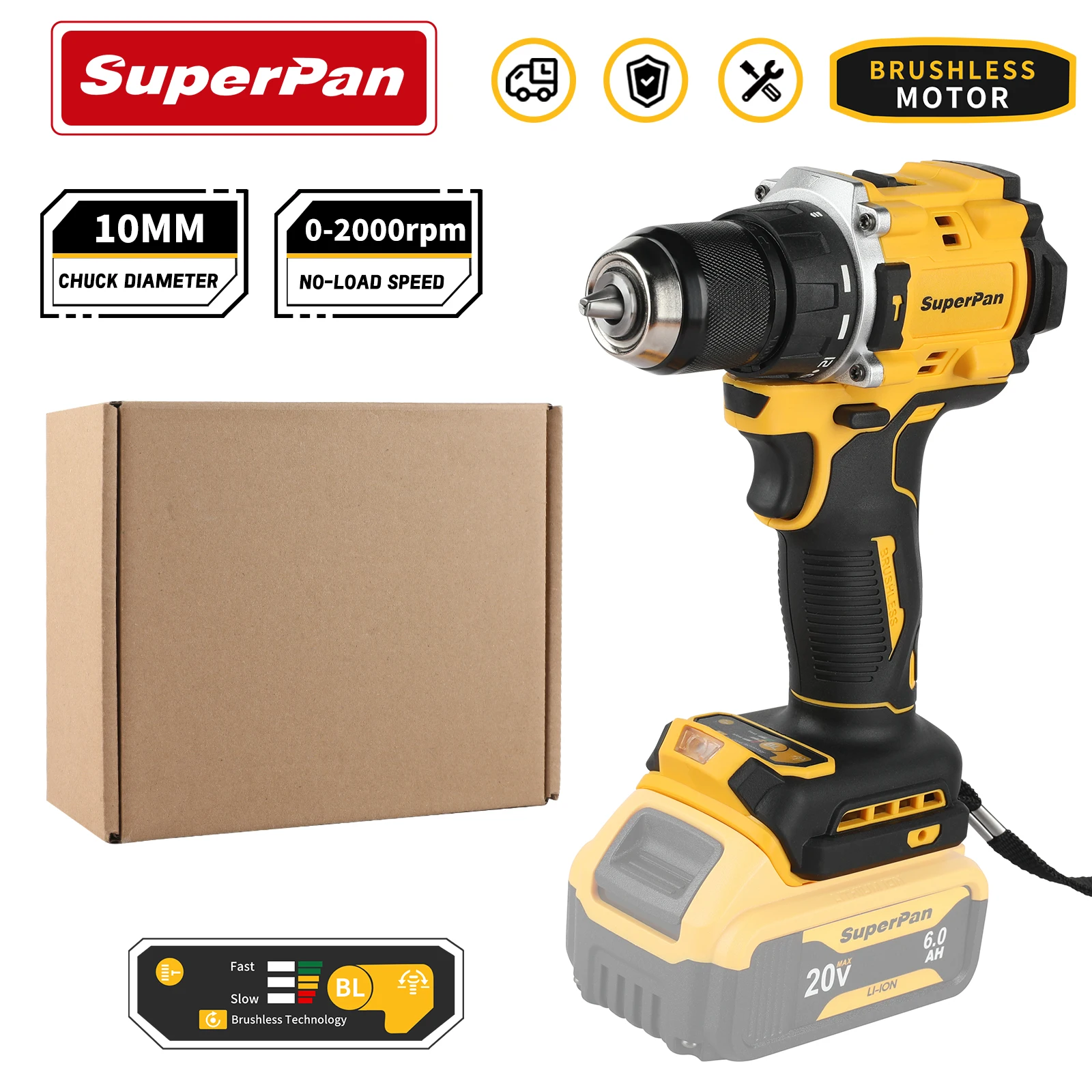 

Superpan DCD805 20V MAX Бесщеточная аккумуляторная ударная дрель Электрическая отвертка Многофункциональная ручная дрель Инструмент