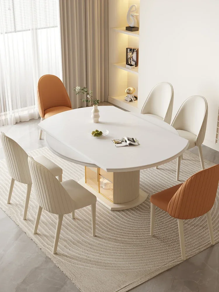 

Обеденный стол из массива дерева и камня, белый выдвижной квадратный и круглый стол и стул двойного назначения для хранения, современный минималистский стиль