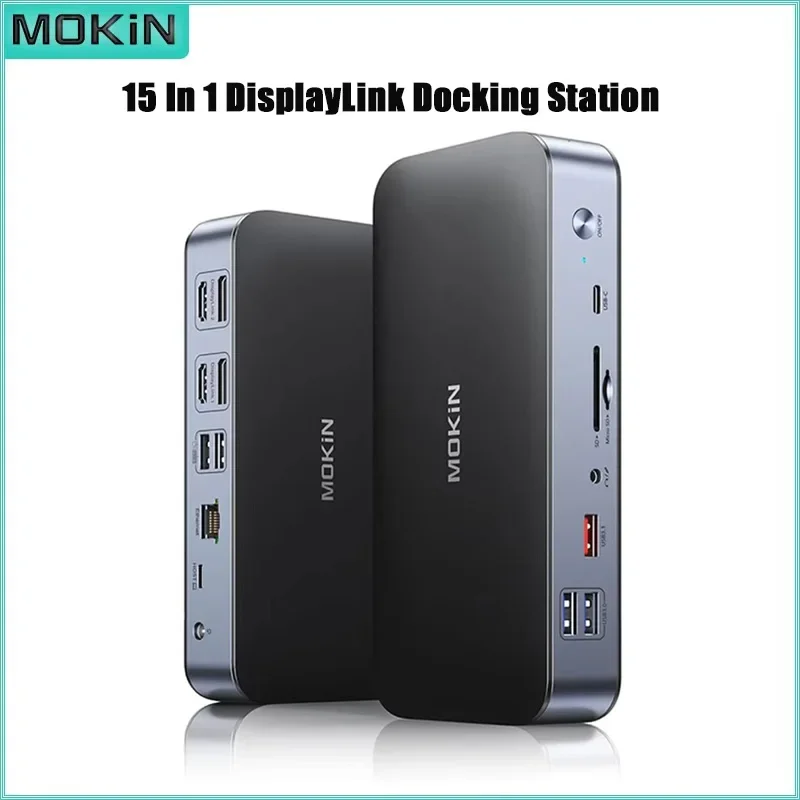 MOKiN 15 in 1 DisplayLink Docking Station 10Gbps USB 3.1 2 HDMI 2 Displayport 120W Power for MacBook Pro Laptop PC Accessories