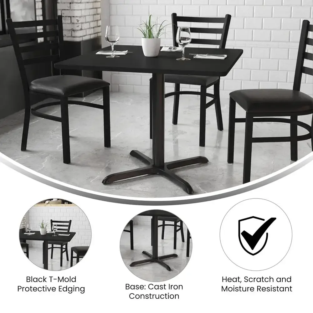 Set meja makan persegi 5 buah, dengan dasar X dan 4 kursi belakang trapesium tahan lama restoran Cafe Banquet Furniture