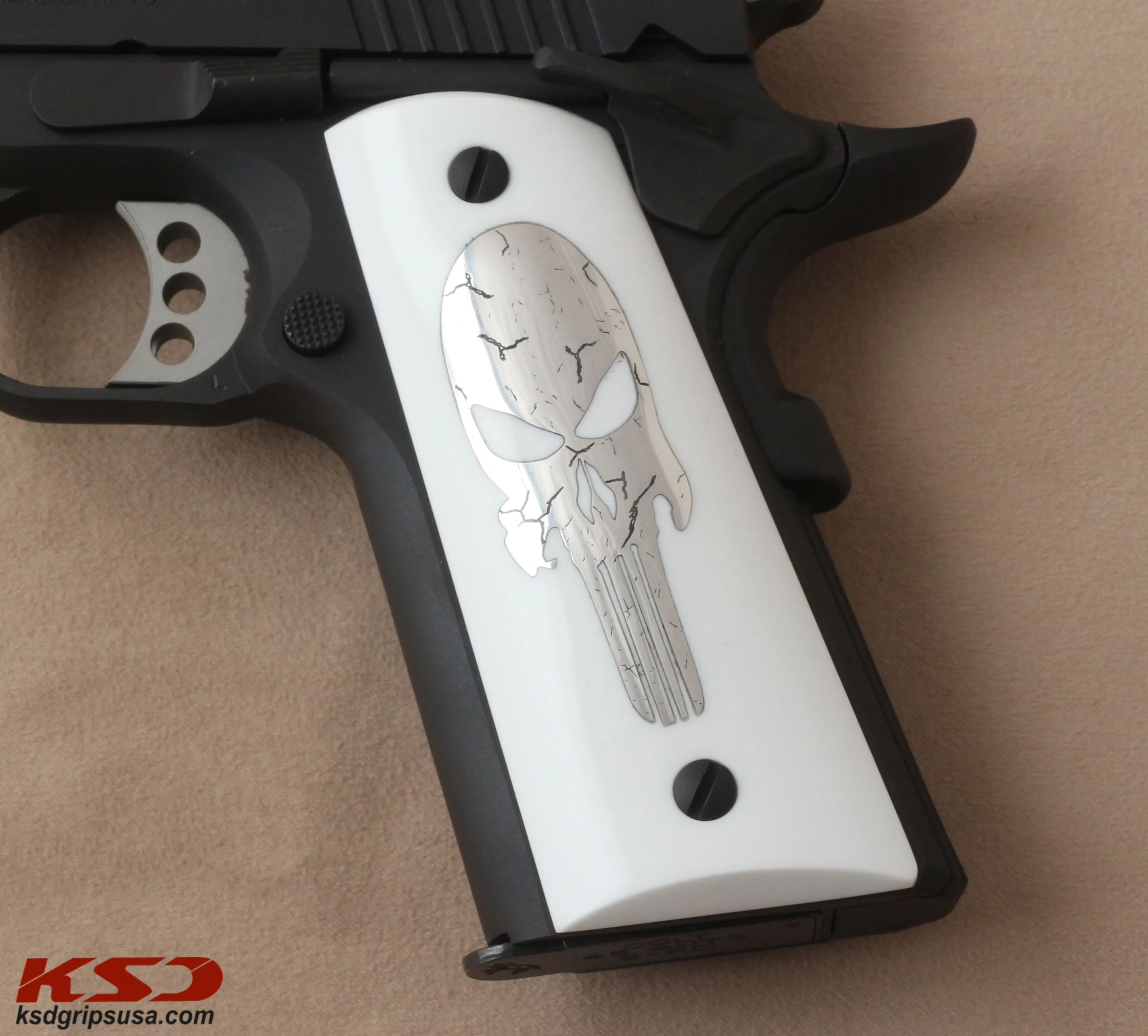 KSD Brand Colt 1911 FIT Model Compatible White Acrylic Grips