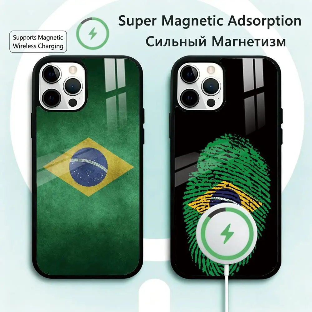

Brazil Brazilian Flag Phone Case For iPhone17,16,15,14,13,12,11 Plus,Pro Magnetic Supports Magnetic Wireless Charging