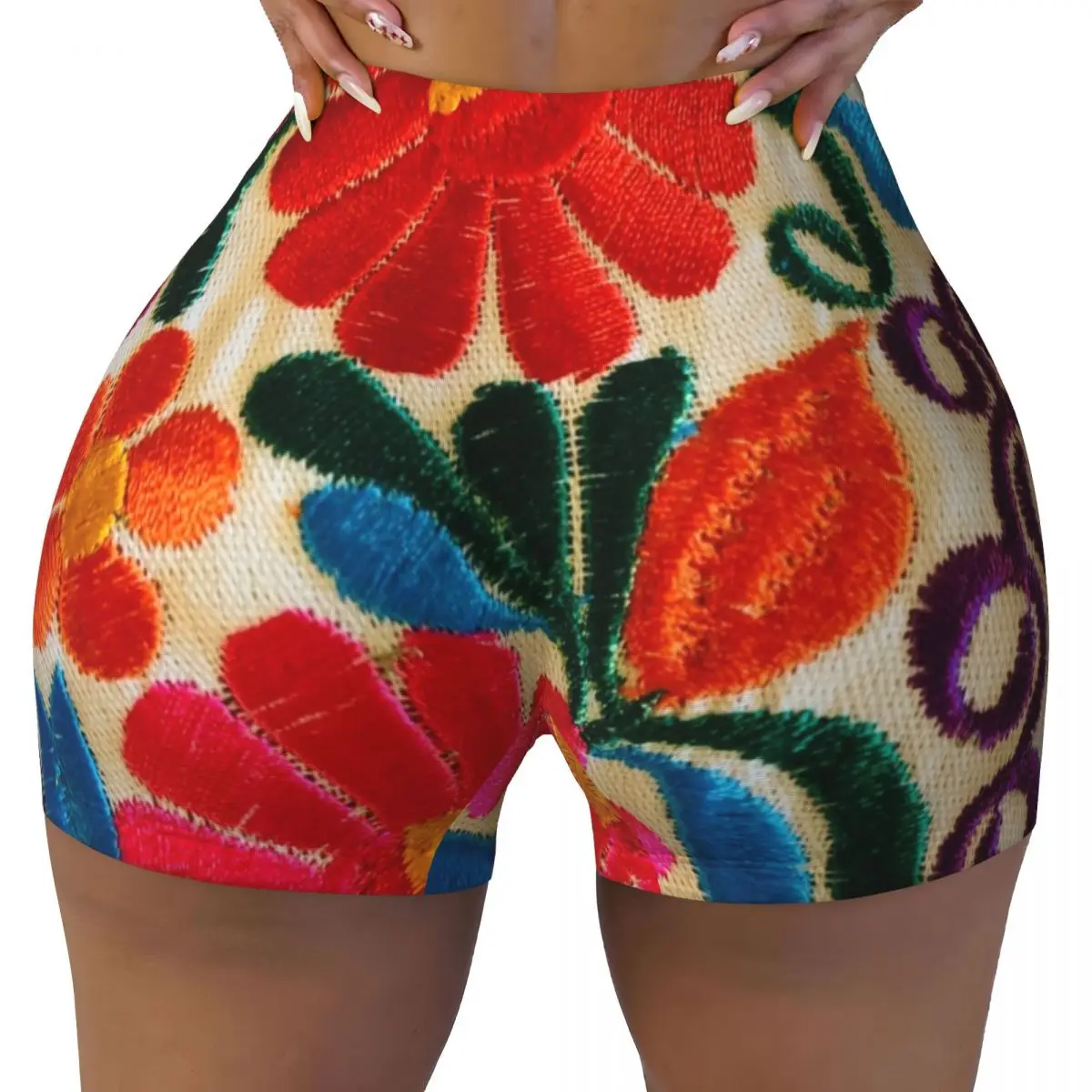 Custom Mexican Flowers Running Volleyball Gym Shorts for Women Athletic Workout Yoga Shorts