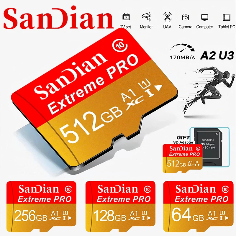 Memory Card Micro TF SD 512GB 256GB 128GB 64GB 32GB Waterproof SD Cards TF Cards High Performance for Gaming Console/Laptop/VR H