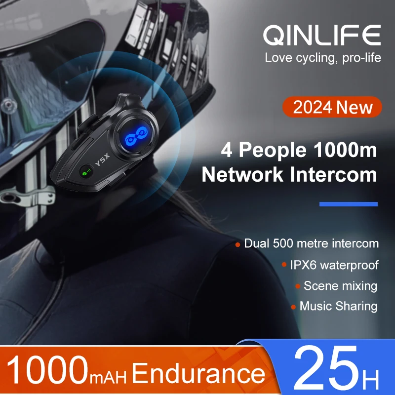 

Motorcycle Helmet Bluetooth Headset 4 Rider 1000m Intercom Waterproof Noise Cancellation AI Voice Long Battery Riding Headset​