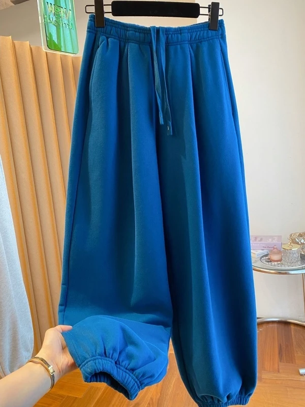 

plus Size 300 Pou Silver Fur Lined Warm Cuffed Sports Pants Men's Loose Casual Autumn Winter All-Match Sweatpants