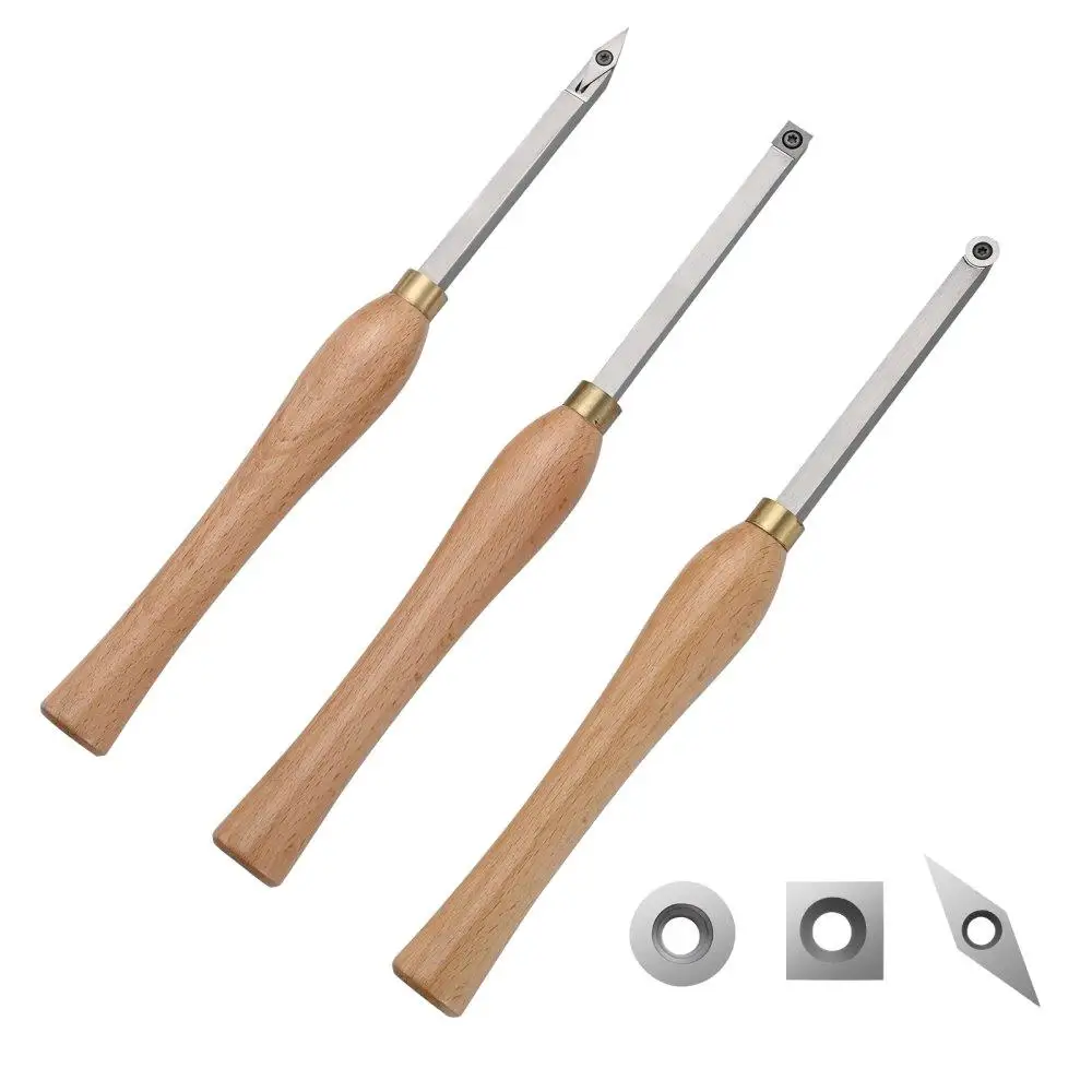 

Wood Lathe Chisel Set 3PCS Carbide Woodworking for turning Tools Square Round Diamond Blades with 7.87 Inch Comfortable