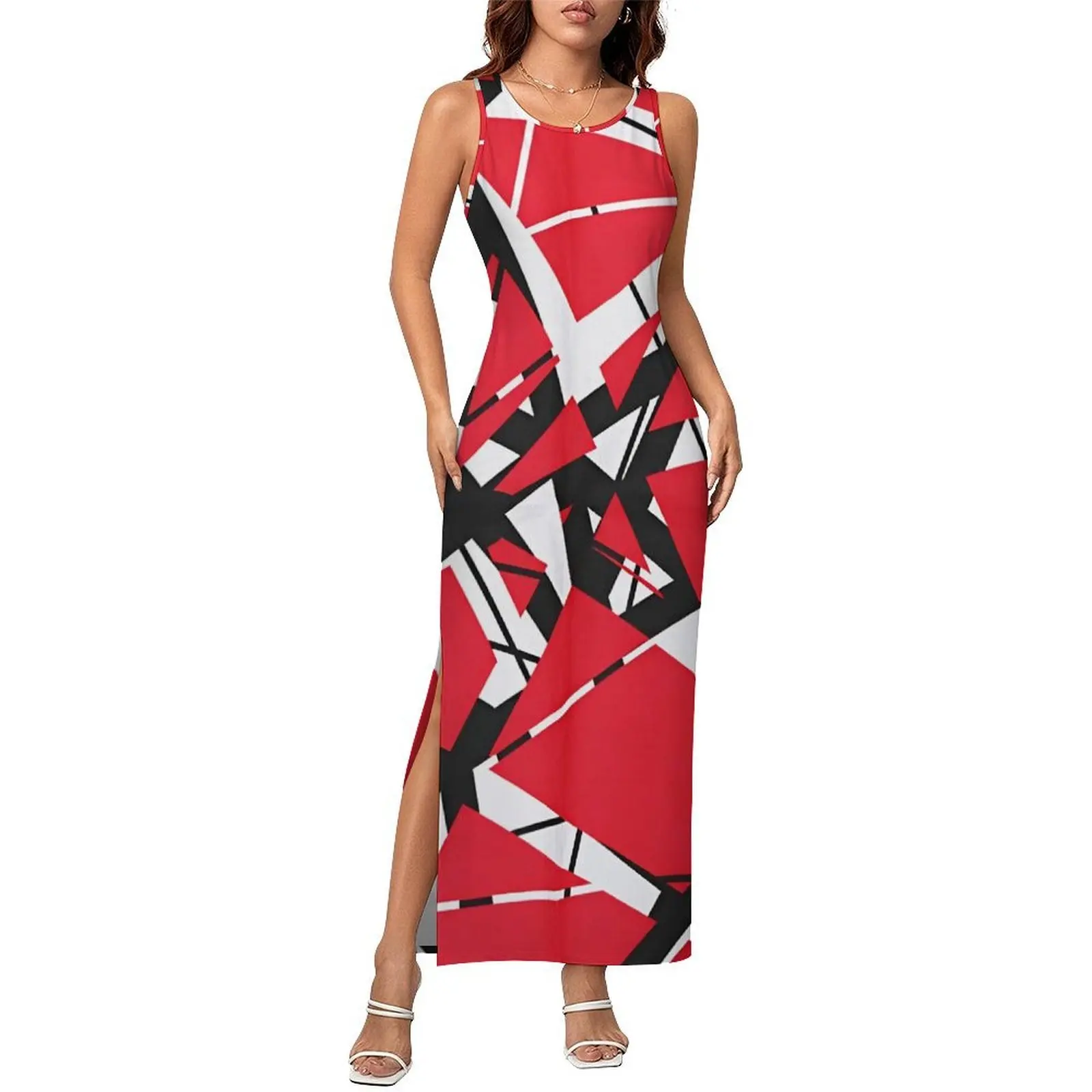 Van Halen Red And White Abstract Painting With Black Lines Dress Maxi Dresses Night Club Bodycon Dress Women  Oversized Vestidos