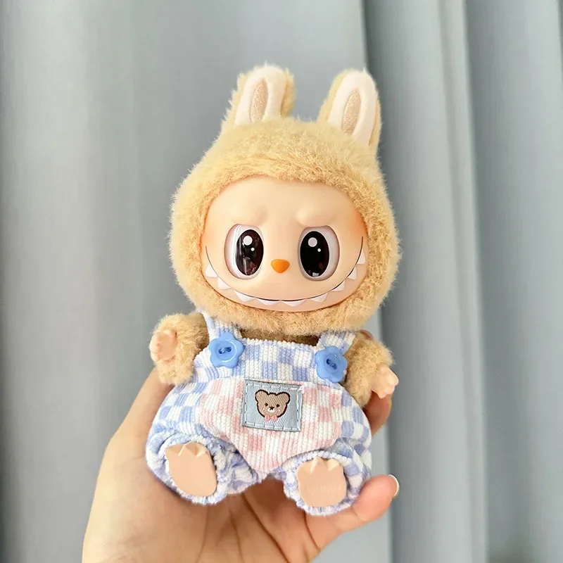 17cm Mini peluche vestiti per bambole accessori per abiti per la corea Kpop Exo Labubu II Idol Dolls Sitting Party Plaid tuta abbigliamento