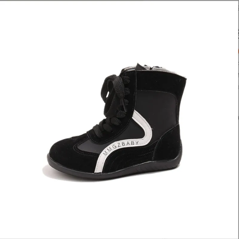 

Girls' Boots Autumn Winter 2025 New Kids Casual Lace Up Boots Baby's Fashionable Versatile Side Zipper Single Boots Size 27-36