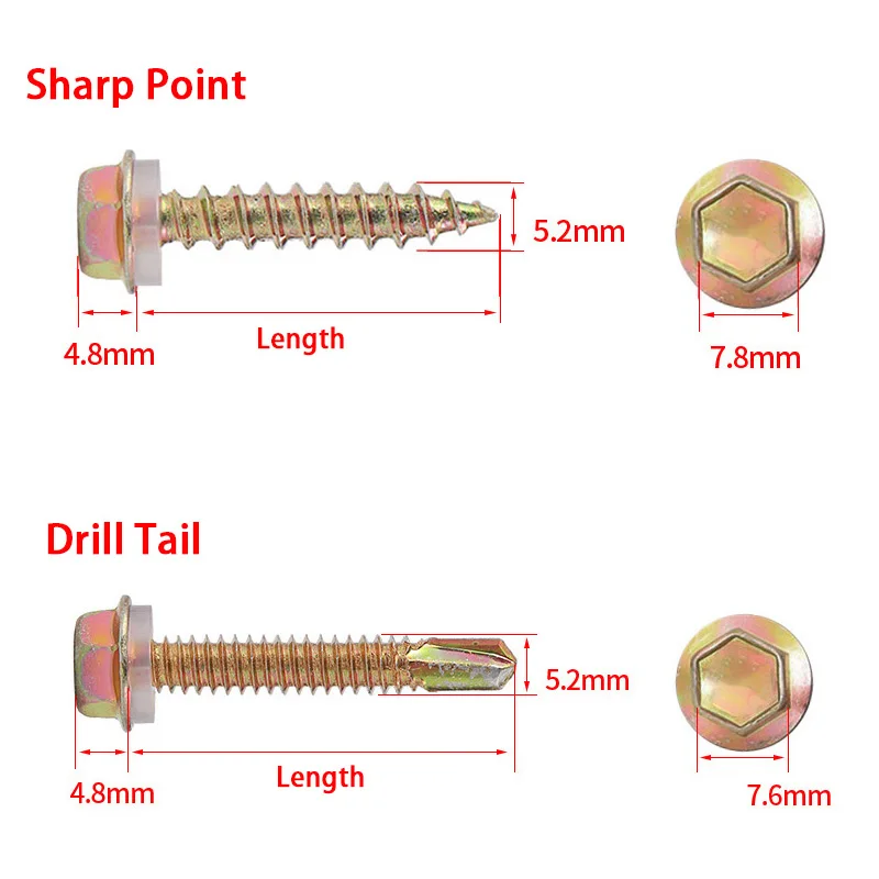 10 قطعة M5.2 5.2 مللي متر رأس سداسي خارجي مع غسالة برغي حفر ذاتي مطلي بالزنك-برغي خارجي سداسي ذاتي التنصت #1
