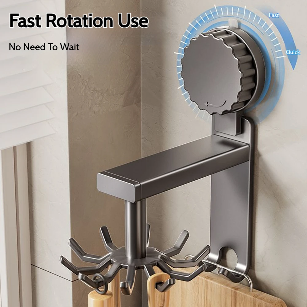 Grey/White 360 Rotating Under Cabinet Hook Kitchen Racks Suction Cup Hooks Wall Mounted Kitchen Tool Holder Spatula Spoon Holder