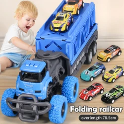 Deformable Rail Car Ejection Folding Big Truck Toys for Kids Container Transporter Playset Children Christmas Birthday Gift