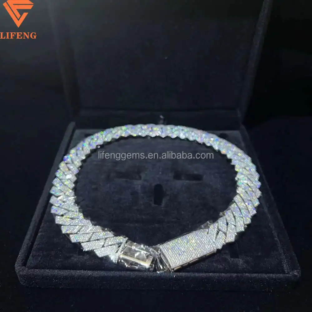 Pass Diamond Miami Hip Hop Jewelry Vvs Stone Moissanite 925 Sterling Silver Necklace Moissanite Cuban Link Chain for Men