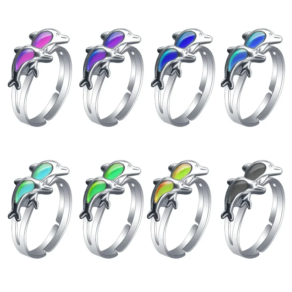 Cute Sweet Cartoon Zoo Jumping Double Dolphin Ring – Adjustable, Temperature-Sensing Color-Changing Jewelry for Kids & Girls