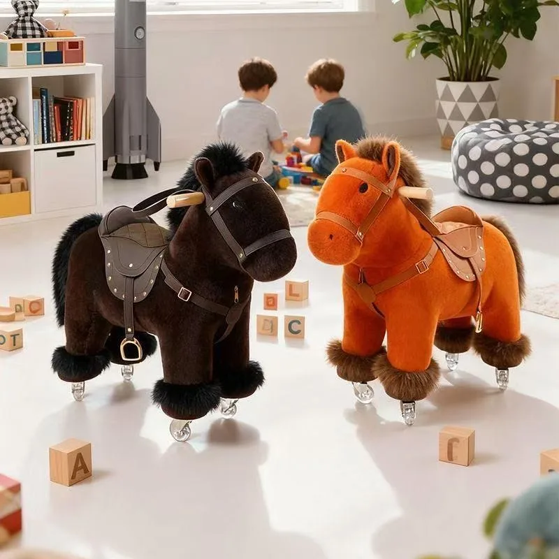 Riding Le Fleece Horse Seat Bench Sliding Living Room Decoration Ornament Cartoon Stool Children's Gift