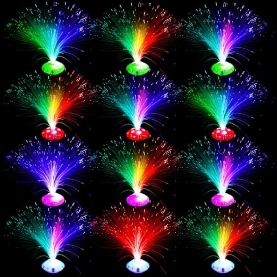 

【New model】12 Pcs Fiber Optic Lamp Multicolored Centerpiece Optic Lights Battery Powered with Cone Base Illuminated Crystals fo