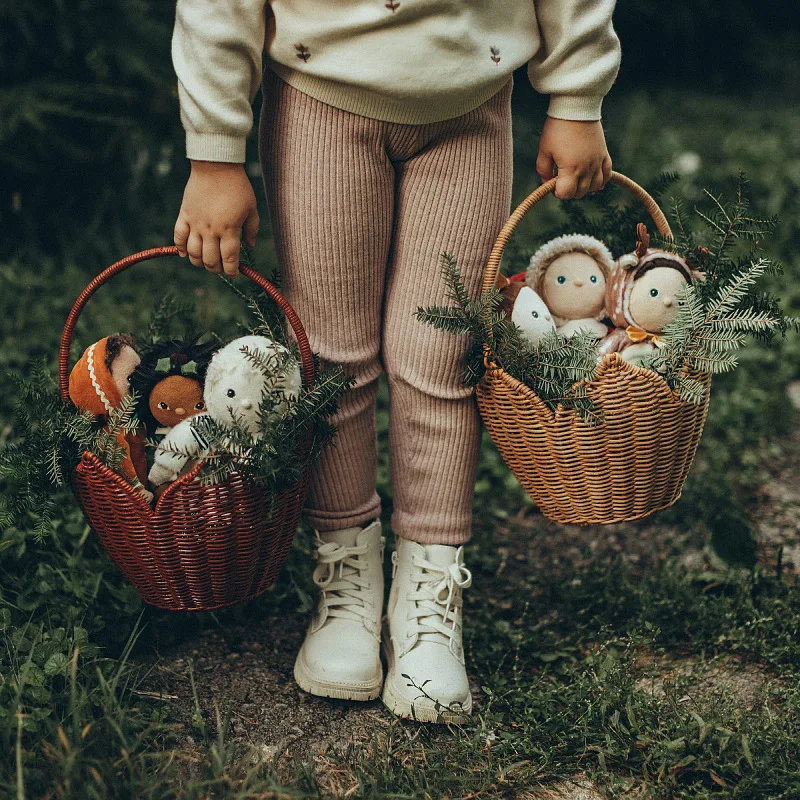 

Scandinavian Rattan Woven Basket Vintage Handmade Picking Baskets Bohemian Flower Basket for Garden Kids Outdoor Toy Organizer