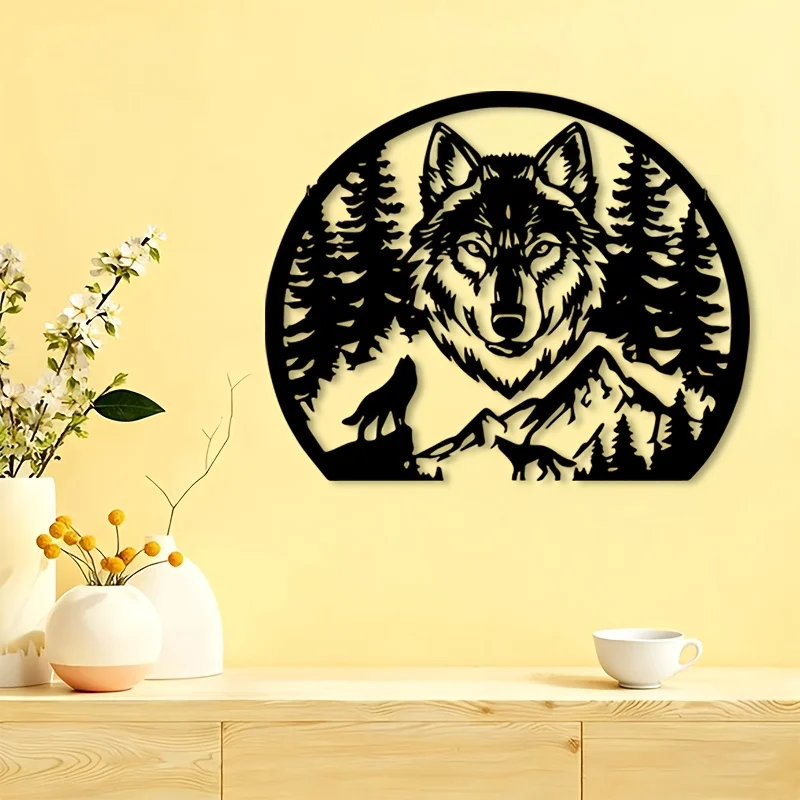 WOLFART Décoration Murale Métallique : Sculpture de Loup Rustique en Fer, Décoration Animale Vintage pour Salon, Jardin, Maison, Ornement Mural
