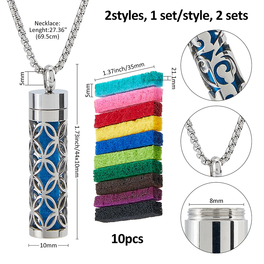 2 Styles Essential Oil Necklaces Perfume Pendant Necklaces with 20PCS Felt Pads Diffuser Necklace Essential Oil Jewelry Gift