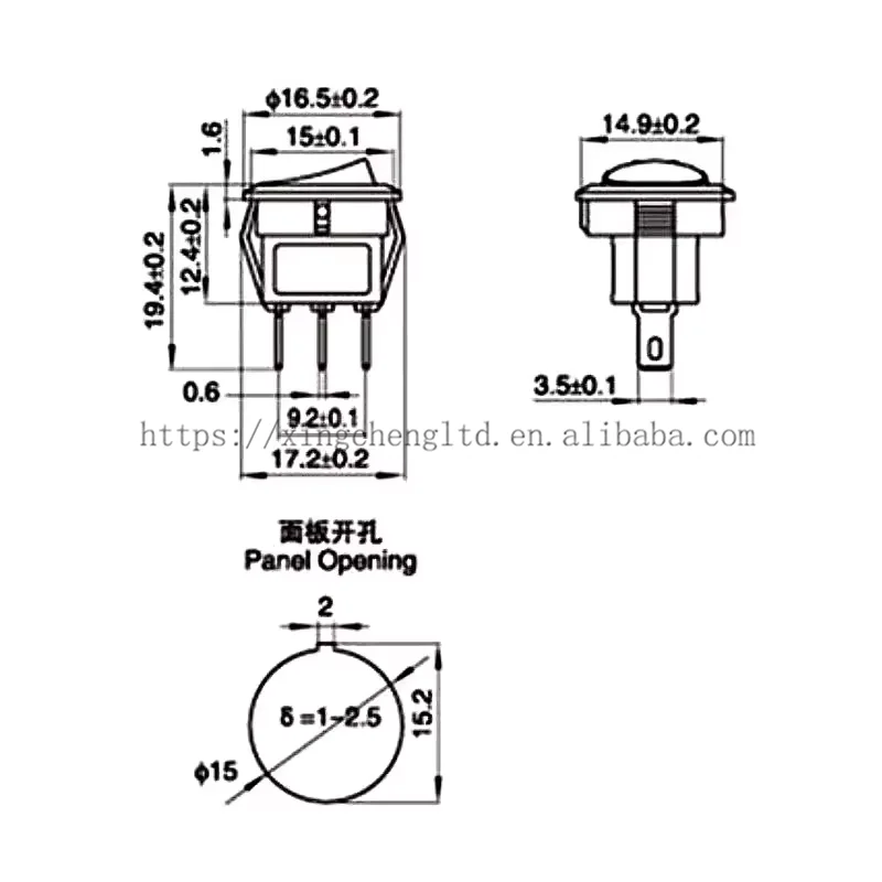 10Pcs 16mm Diameter Small Round Black 3 Pin 6A/125V 3A/250V SPDT ON-OFF-ON Rocker Switch Snap-in